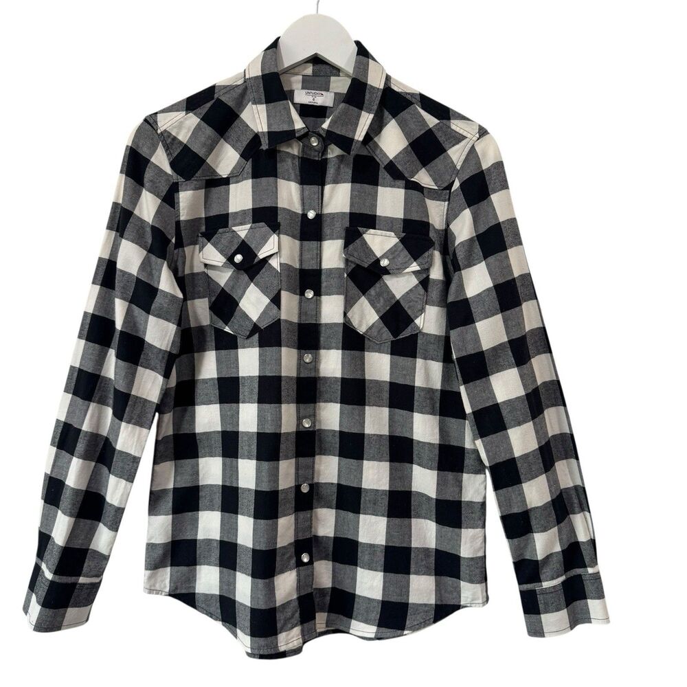 UNTUCKit For Her Holden Buffalo Check Plaid Flannel Shirt Size 6 Pearl Snap EUC
